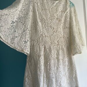 White Lace Floral Romper with open back